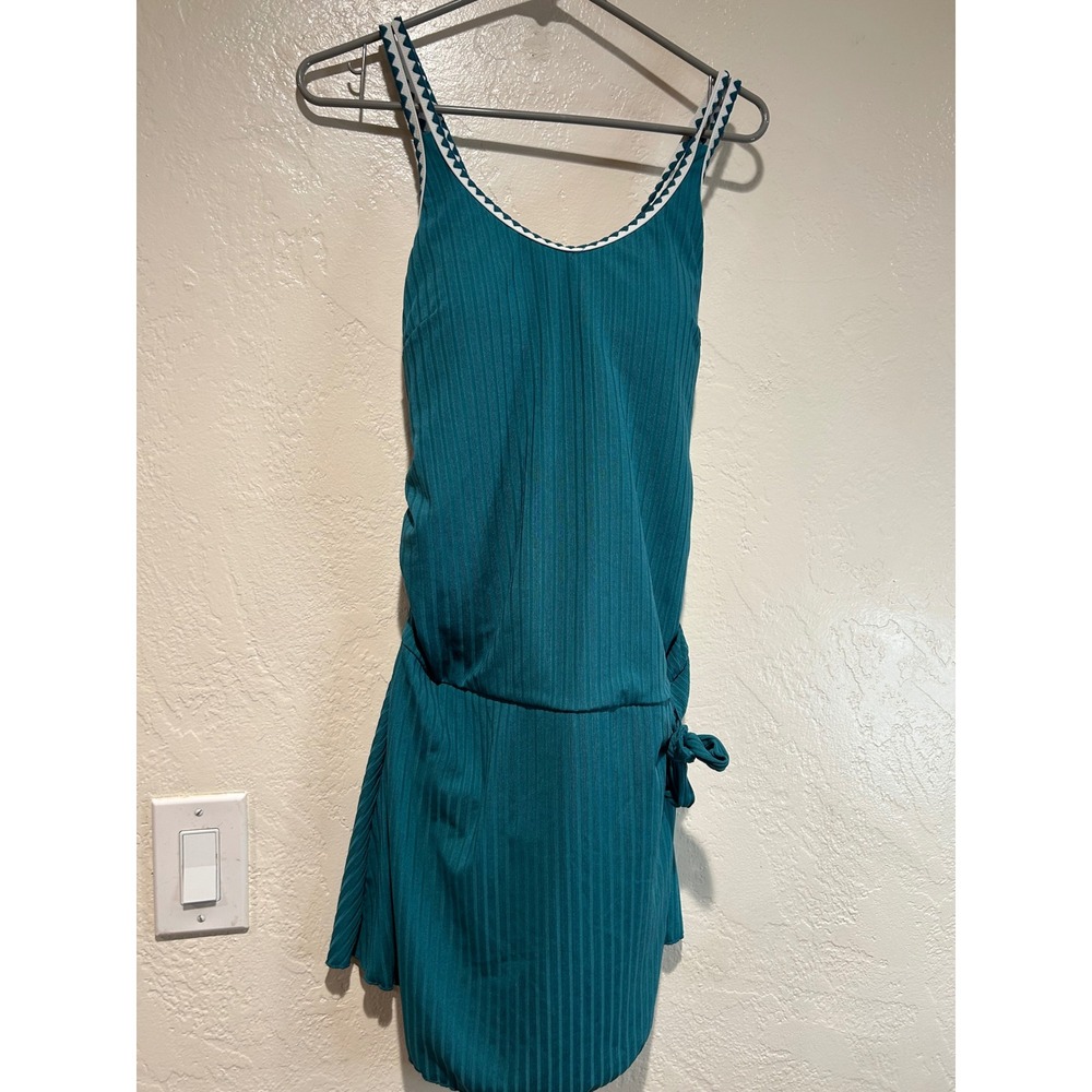 Summer Mae Teal Blue Ribbed Ric-Rac Trim Swim‎ Dress One Piece Swimsuit Size 10